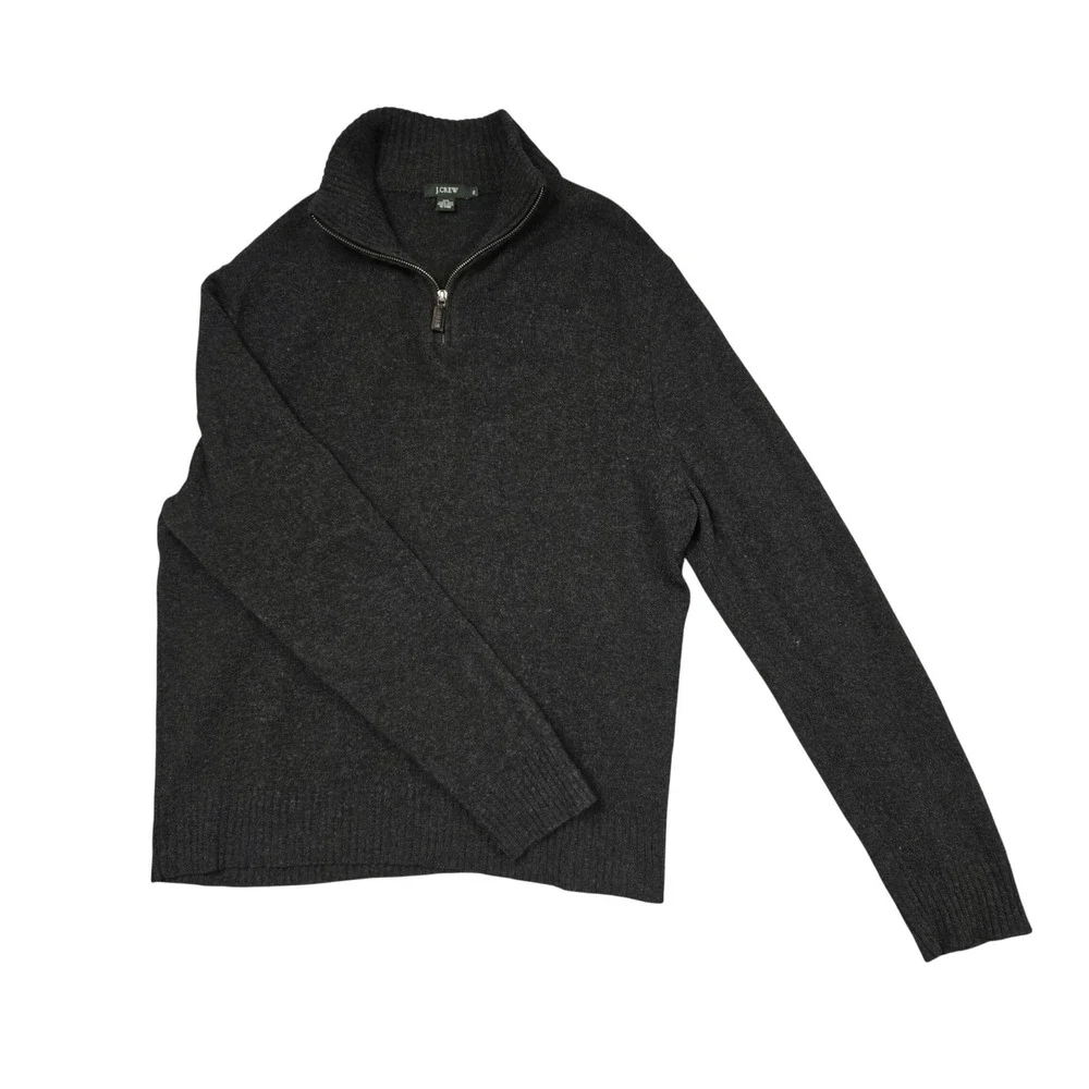 J.Crew Quarter Zip Sweater Mens XL Charcoal Gray 100% Lambs Wool Pullover Warm